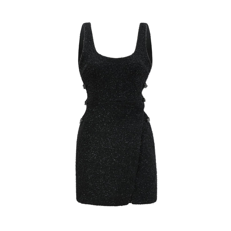 Hope Black Tweed Mini Dress with Bow Detailing and Side Slit