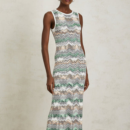 Hope Green Zigzag Woven Knit Maxi Dress