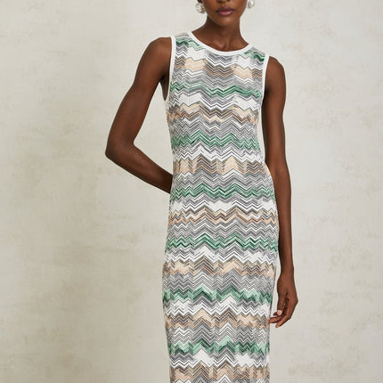 Hope Green Zigzag Woven Knit Maxi Dress
