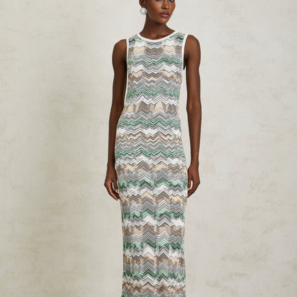 Hope Green Zigzag Woven Knit Maxi Dress