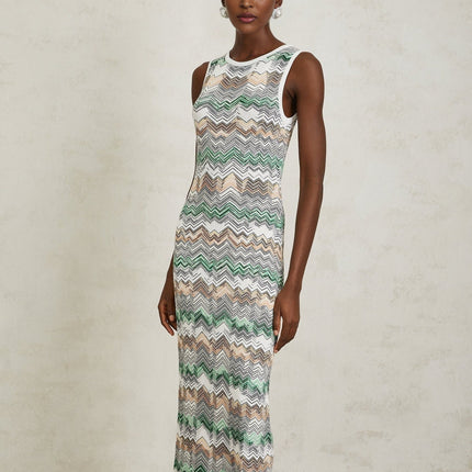 Hope Green Zigzag Woven Knit Maxi Dress