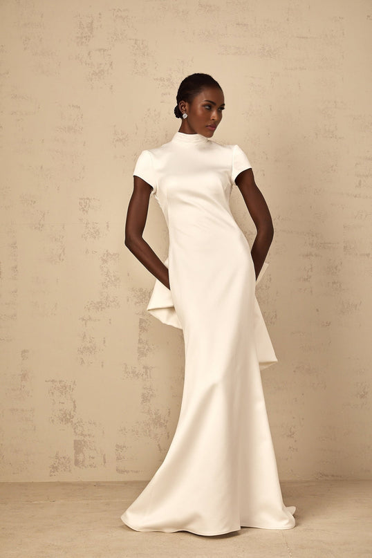 Hope White Maxi Dress with Oversize Bow and Mermaid Hem