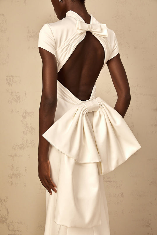 Hope White Maxi Dress with Oversize Bow and Mermaid Hem