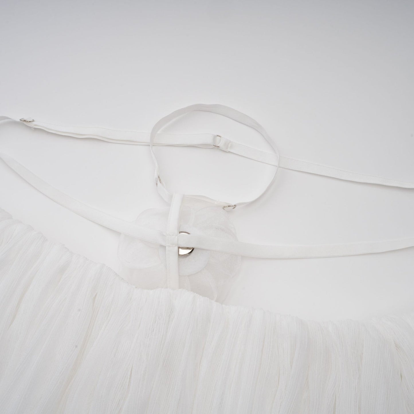 Hortense white floralappliqué pleated tulle mini dress