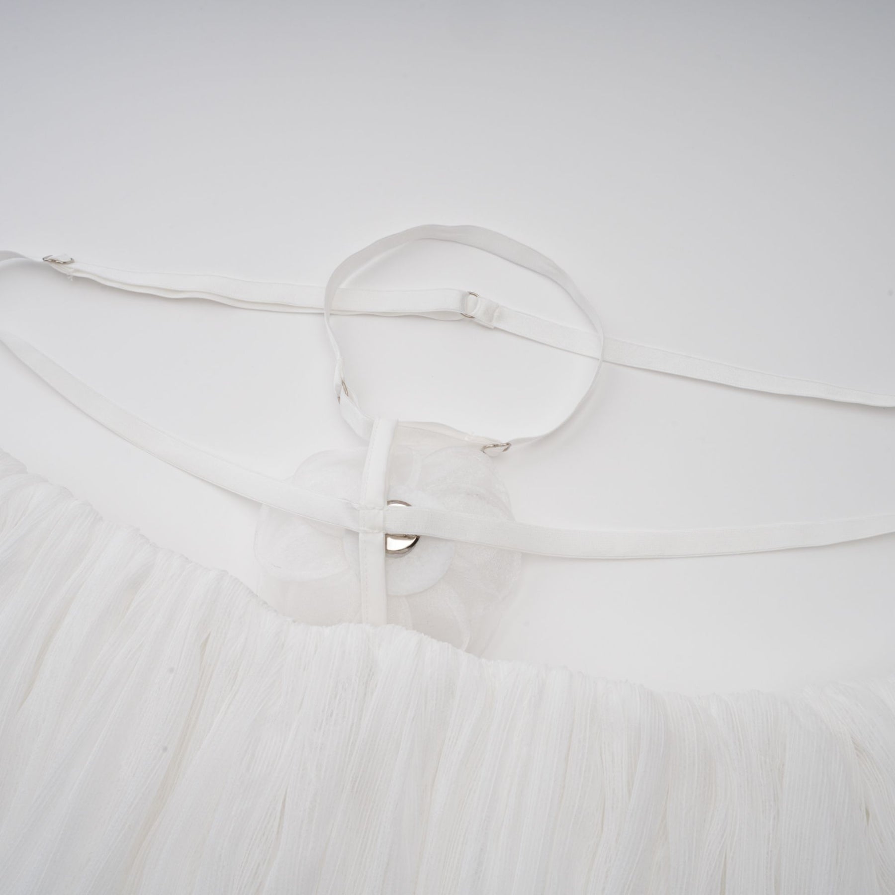 Hortense white floralappliqué pleated tulle mini dress