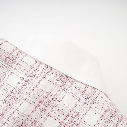 Hunter Pink and White Tweed Skirt and Top Set with Cropped Length in Polyester Cotton Blend