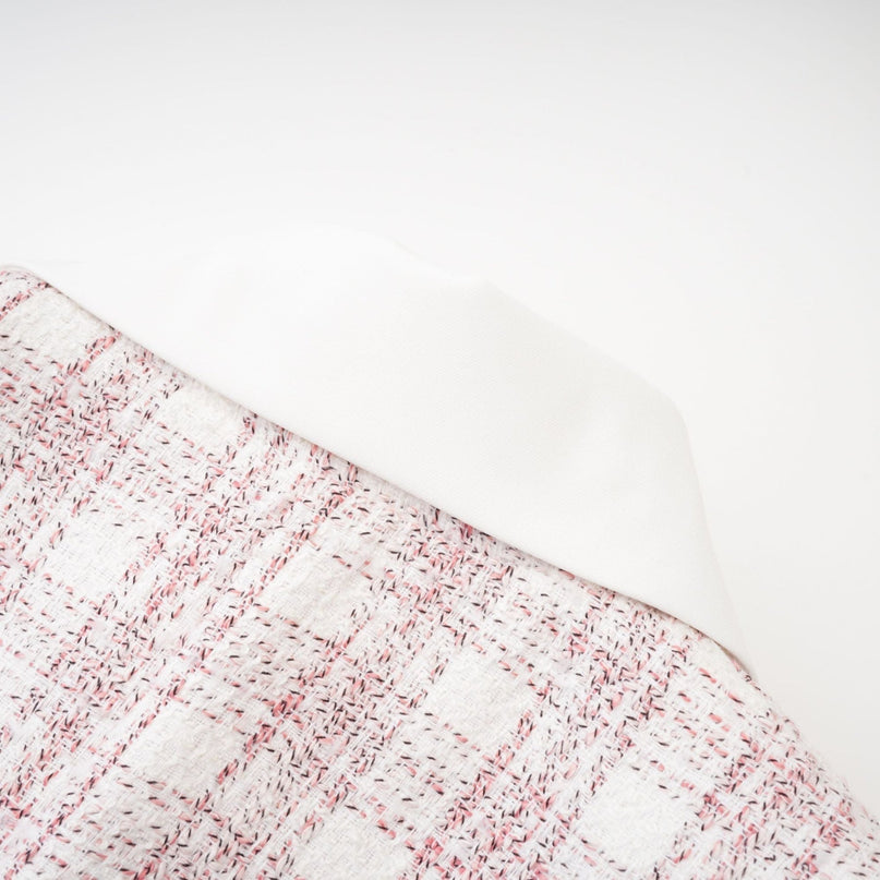 Hunter Pink and White Tweed Skirt and Top Set with Cropped Length in Polyester Cotton Blend