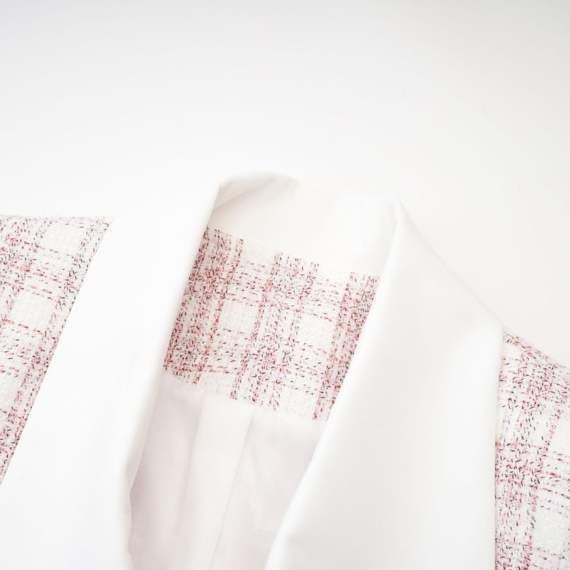 Hunter Pink White Tweed Skirt Top Set
