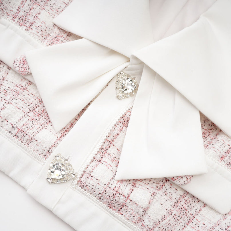 Hunter Pink and White Tweed Skirt and Top Set in Elegant Cropped Length