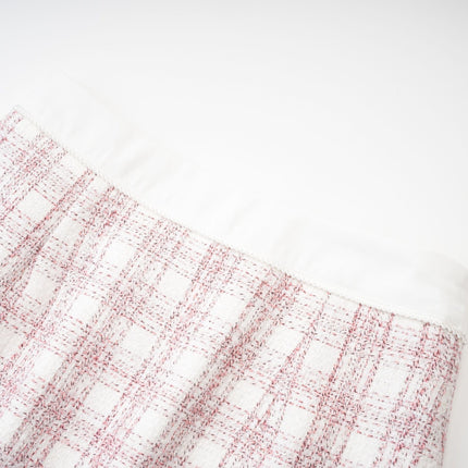 Hunter Pink White Tweed Skirt Top Set Cropped length elegant sophisticated modern blend Polyester Cotton fashion-forward refined style
