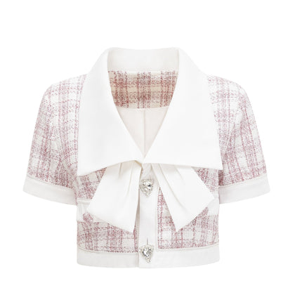 Hunter Pink White Tweed Skirt Top Set