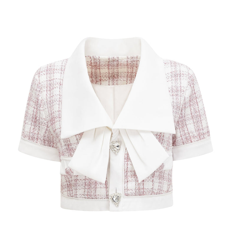 Hunter Pink White Tweed Skirt Top Set