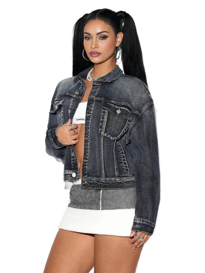 ICON Retro Women Casual Denim Jacket Simple Fashion For Daily Wear