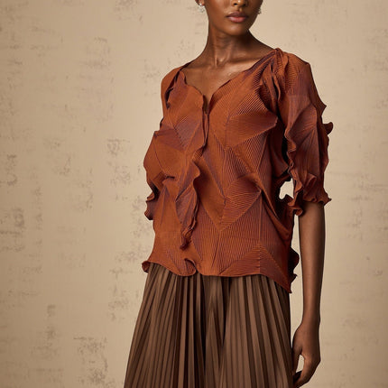 Ida Brown Terylene Skirt Top Set