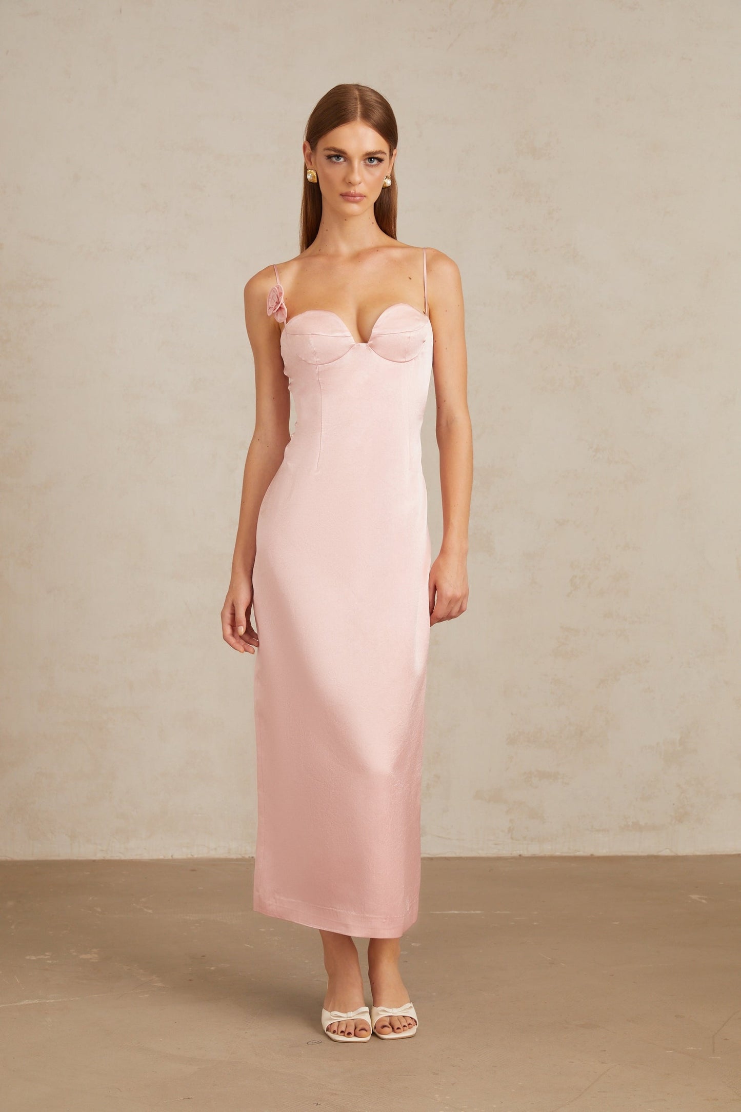 Ida Pink Floral Satin Midi Dress