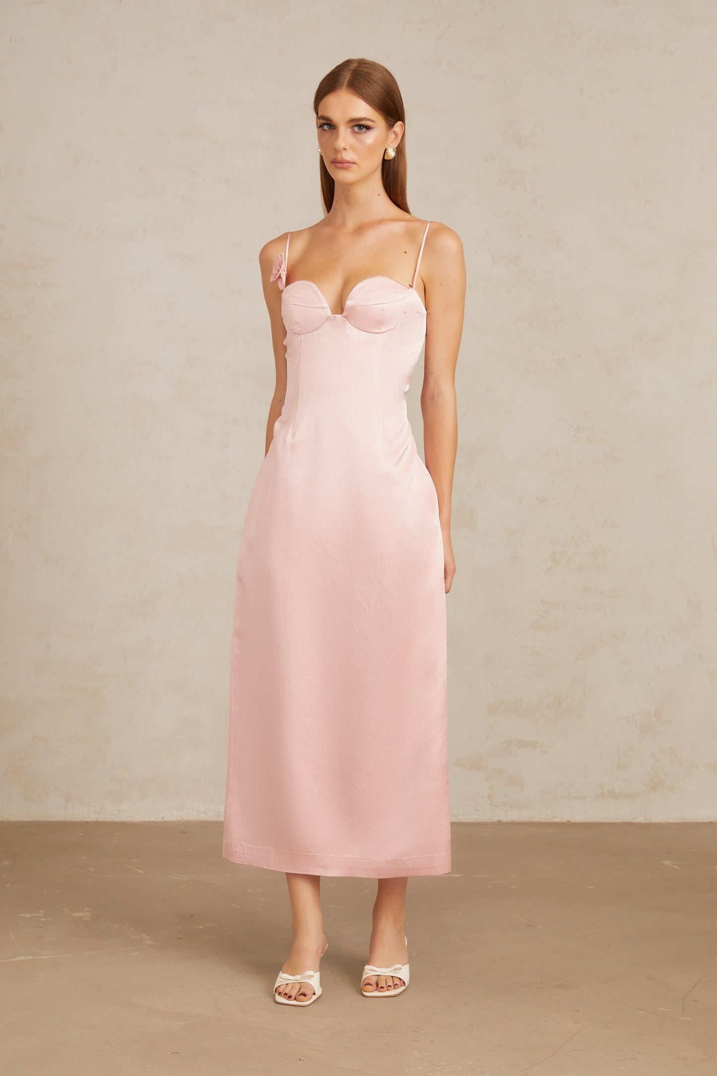 Ida Pink Floral Satin Midi Dress