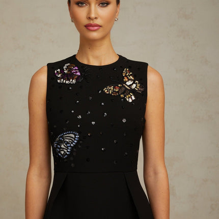 Ilaria Black Butterfly Sequin Mini Dress