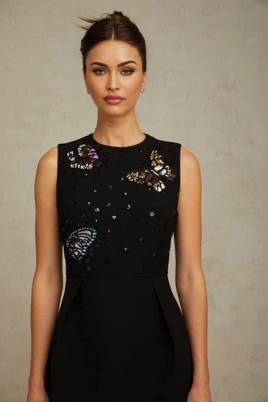 Ilaria Black Butterfly Sequin Mini Dress
