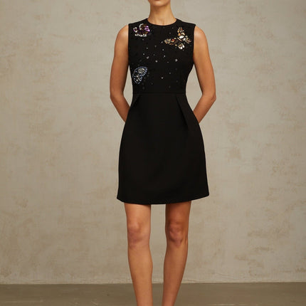 Ilaria Black Butterfly Sequin Mini Dress
