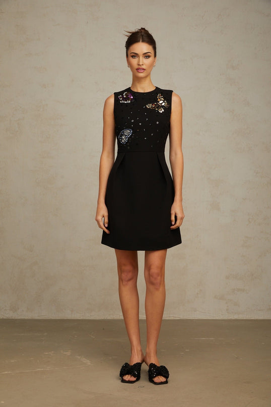 Ilaria Black Butterfly Sequin Mini Dress