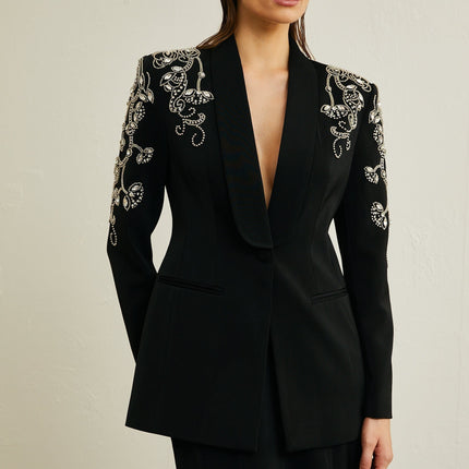 Ilenia Black Crystal Embellished Jacket Skirt Set