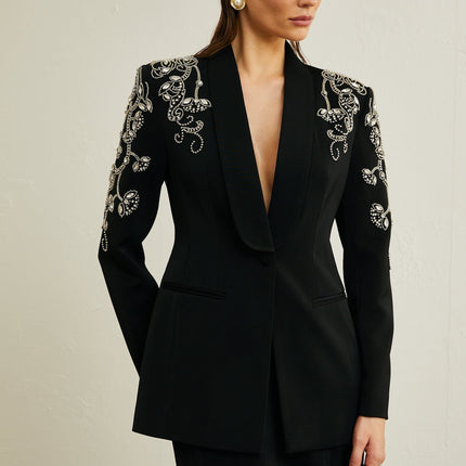 Ilenia Black Crystal Embellished Jacket Skirt Set