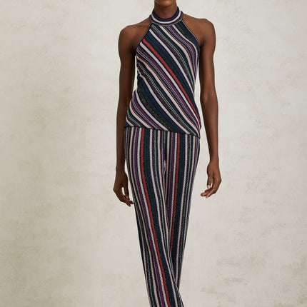 Ilenia Knit Stripe Purple Halterneck top and trousers set