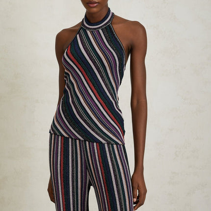 Ilenia Knit Stripe Purple Halterneck Set with Metallic Threading