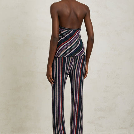 Ilenia Knit Stripe Purple Halterneck Top and Trousers Set