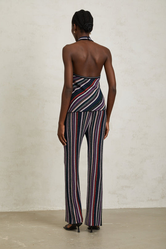 Ilenia Knit Stripe Purple Halterneck Top and Trousers Set