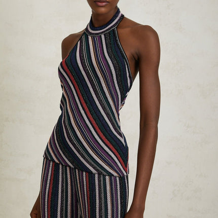 Ilenia Purple Knit Stripe Halterneck Set