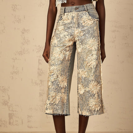 Iliana Blue Lace Panel Wide Leg Jeans