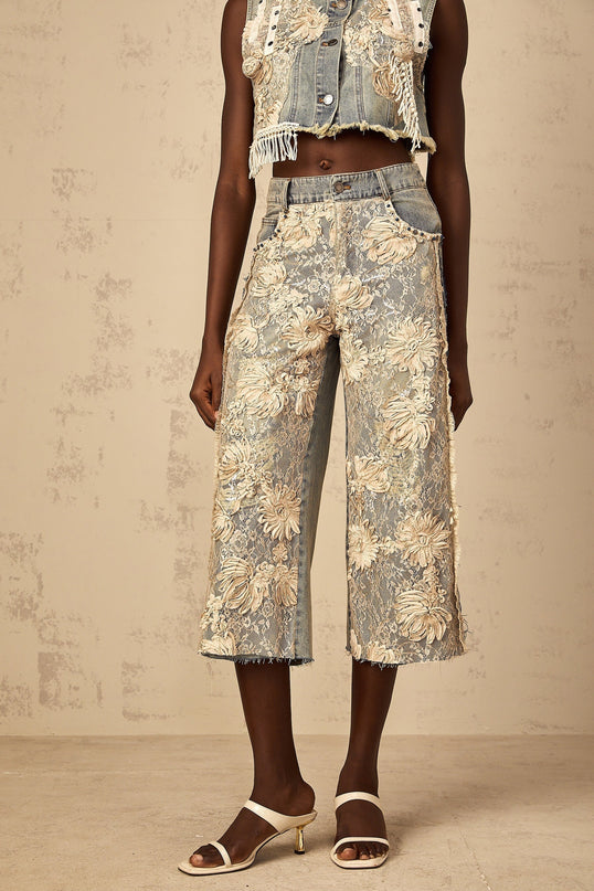 Iliana Blue Lace Panel Wide Leg Jeans