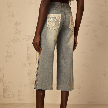 Iliana Blue Lace Panel Wide Leg Jeans
