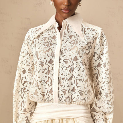Iliana Off White Lace Mini Dress with Pleated Accents and Flounce Hem