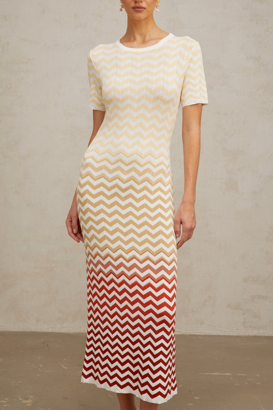 Iliana Yellow Zigzag Woven Midi Dress