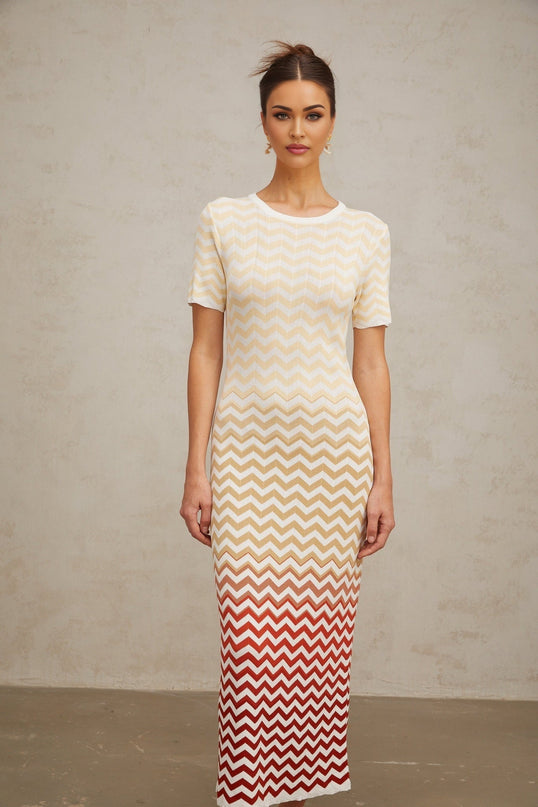 Iliana Yellow Zigzag Woven Midi Dress