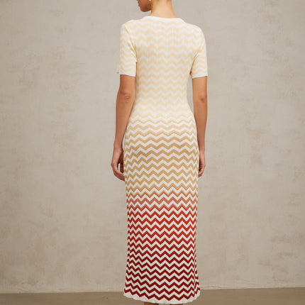 Iliana Yellow Zigzag Woven Midi Dress