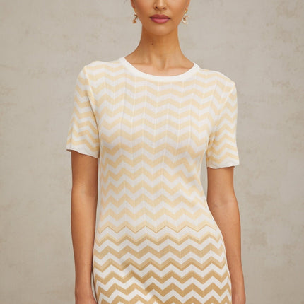 Iliana Yellow Zigzag Woven Midi Dress