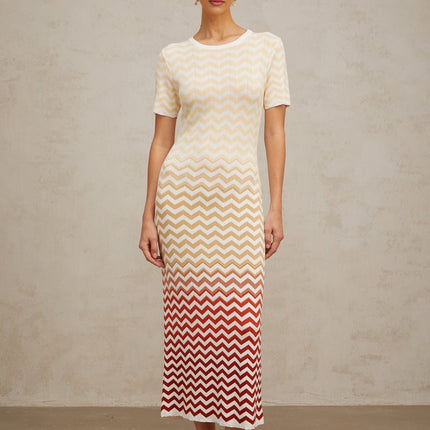 Iliana Yellow Zigzag Woven Midi Dress