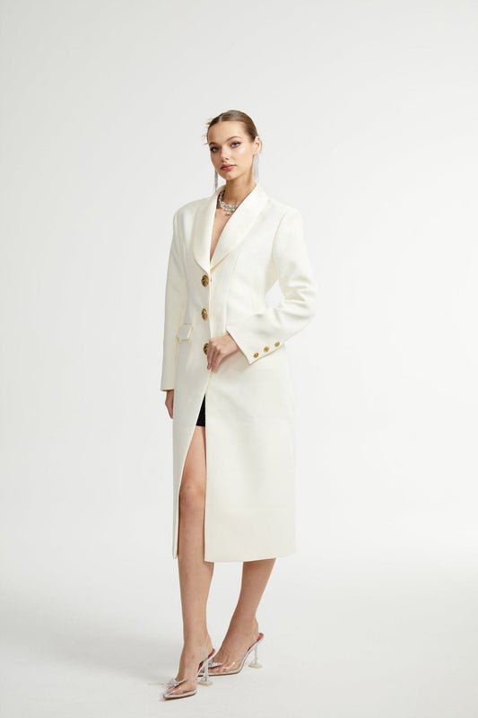 Illyria white singlebreasted long coat