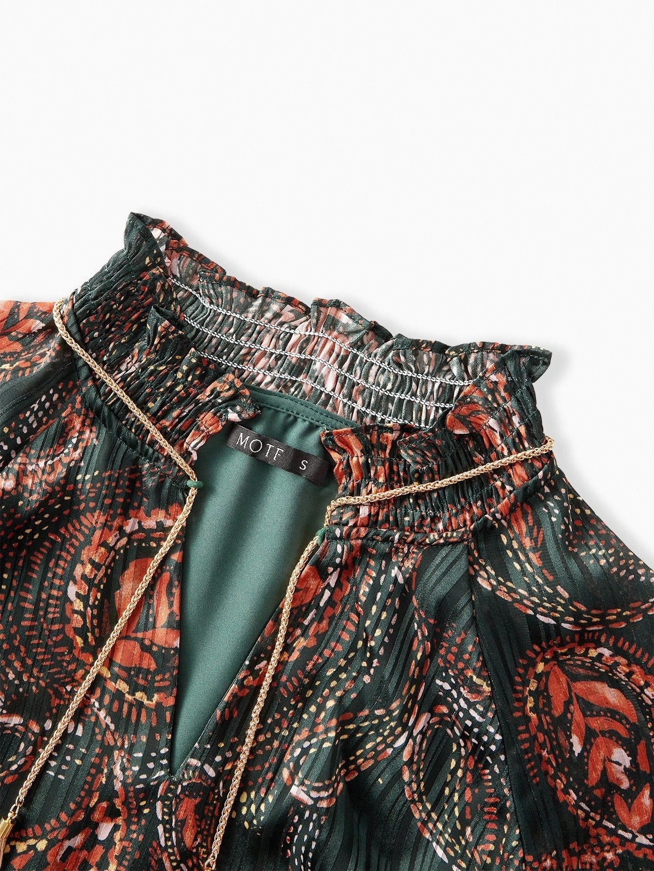 Stefania Maxi Dress - Notched Neckline - Bishop Sleeve - High Waist - A Line - Belted Chain Tape - Folk-Custom - modified image