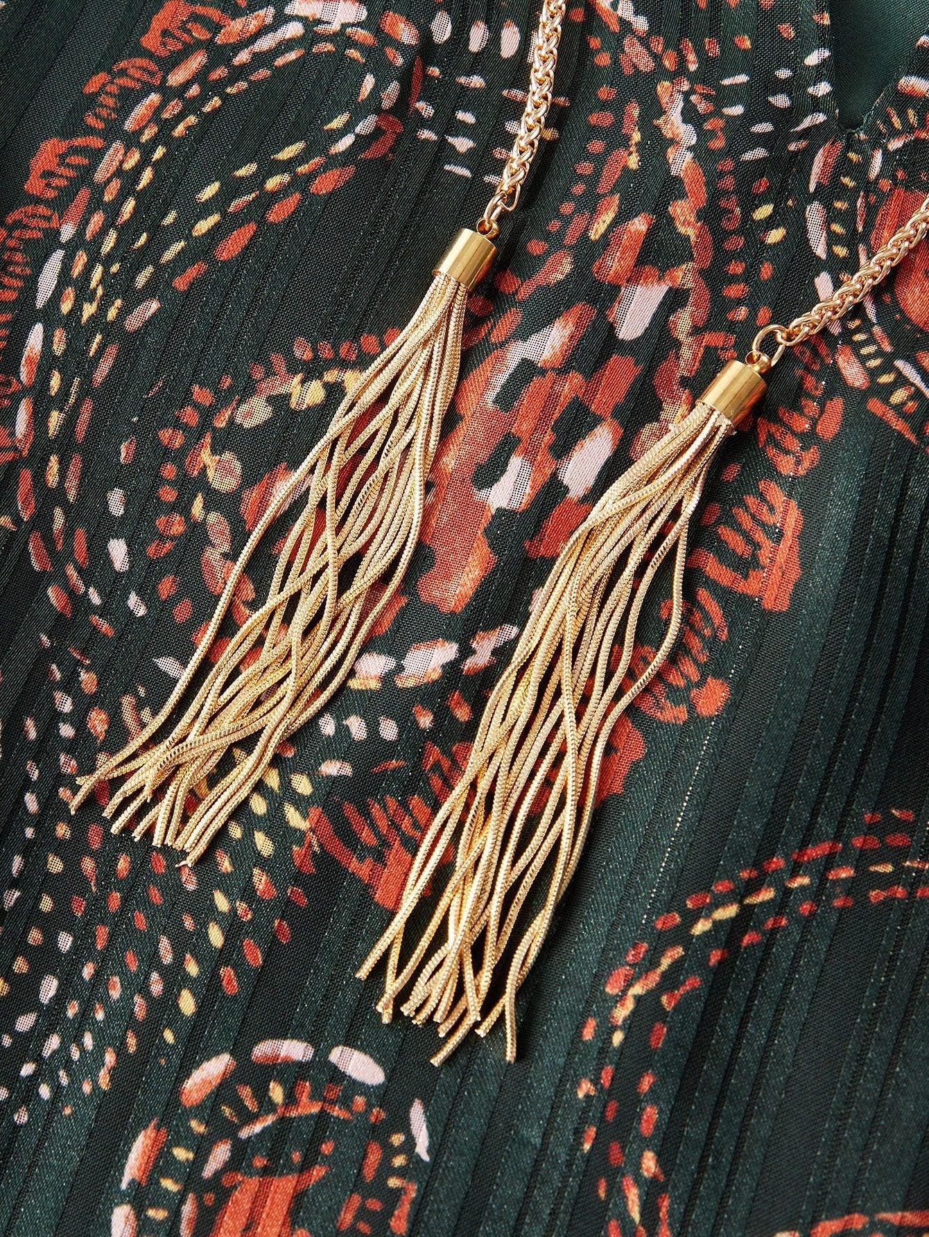 Stefania Maxi Dress - Notched Neckline - Bishop Sleeve - High Waist - A Line - Belted Chain Tape - Folk-Custom - modified image