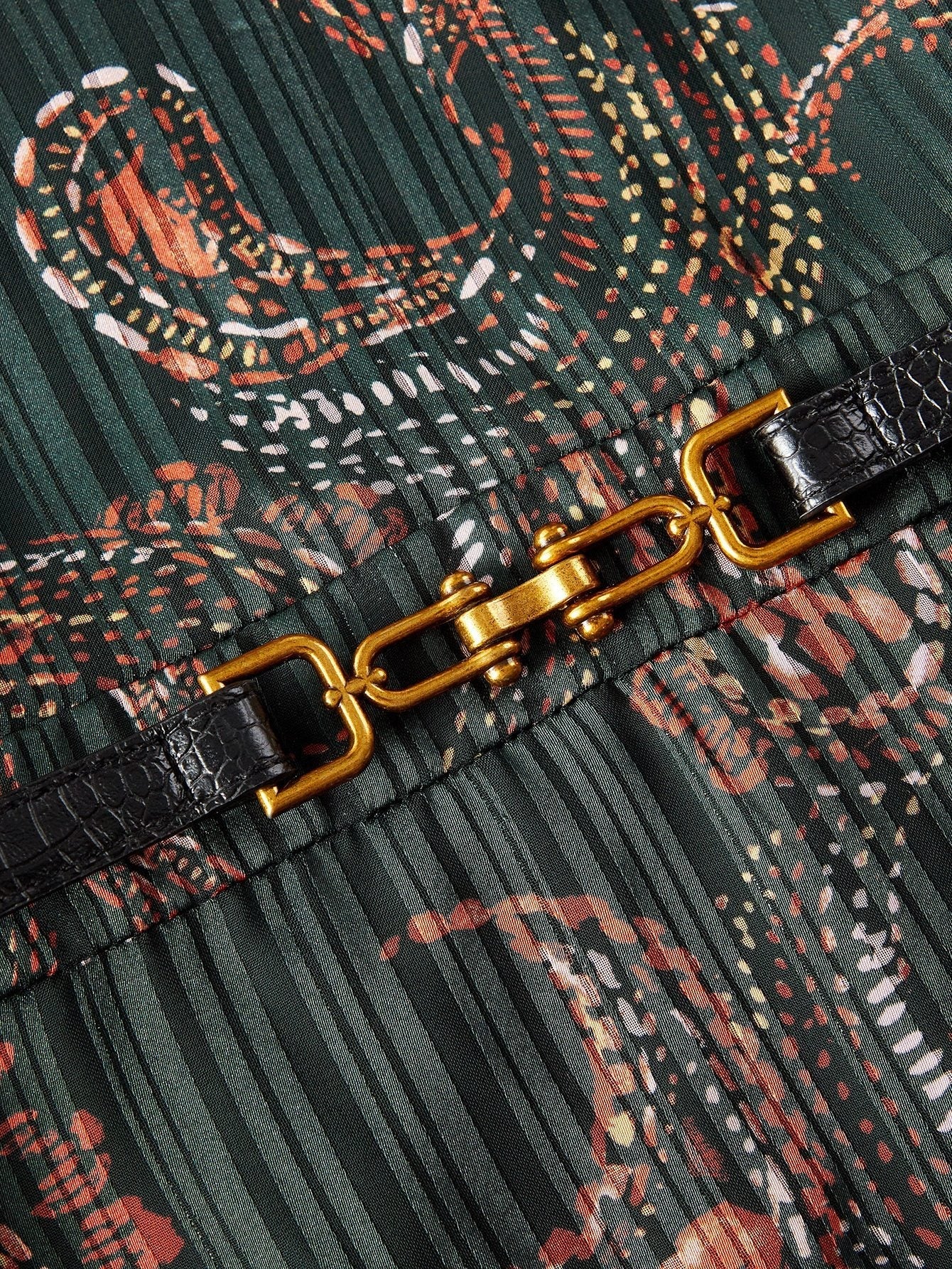 Stefania Maxi Dress - Notched Neckline - Bishop Sleeve - High Waist - A Line - Belted Chain Tape - Folk-Custom - modified image