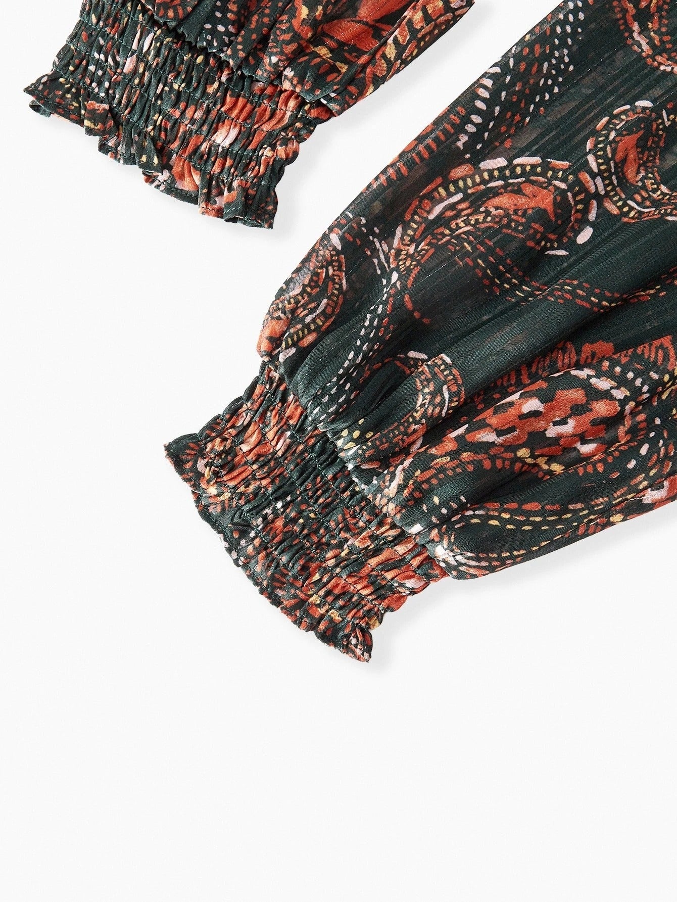 Stefania Maxi Dress - Notched Neckline - Bishop Sleeve - High Waist - A Line - Belted Chain Tape - Folk-Custom - modified image