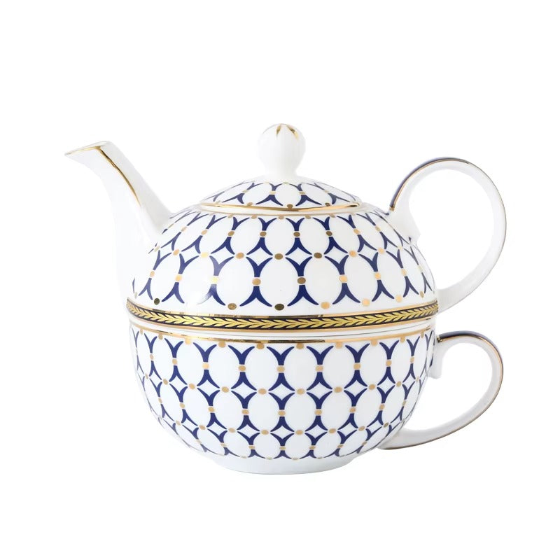 Geometric Porcelain Tea For One Set – Teapot, Cup & Saucer – 11.8 Fl Oz Jacqueline van Hoef