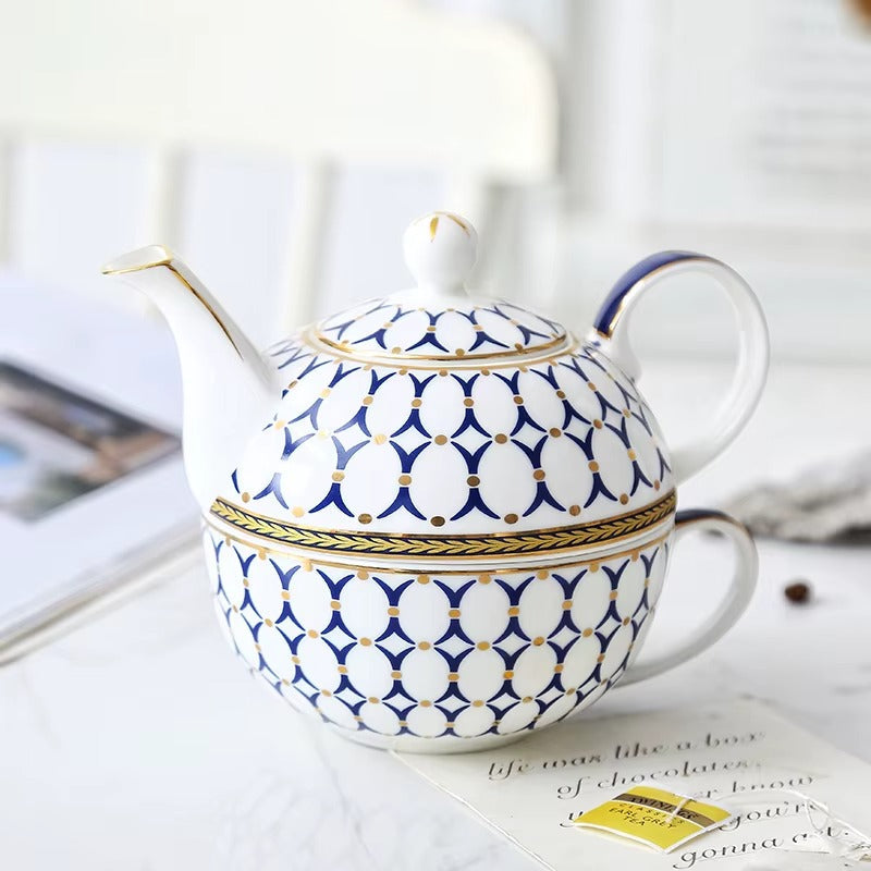 Geometric Porcelain Tea For One Set – Teapot, Cup & Saucer – 11.8 Fl Oz Jacqueline van Hoef