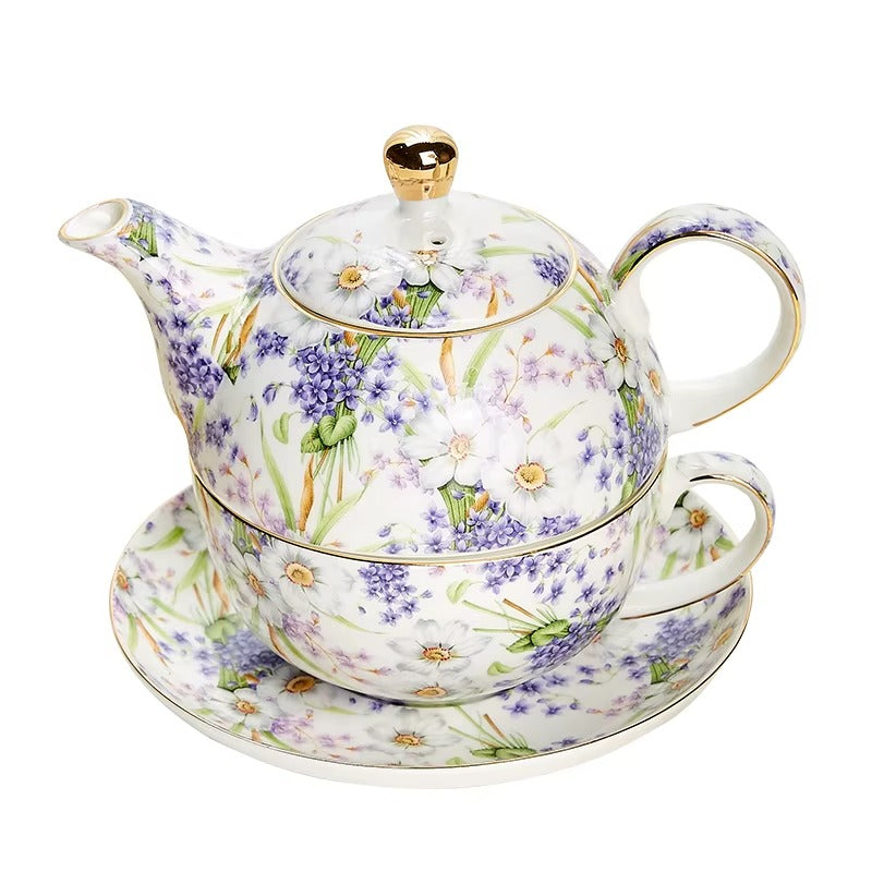 Floral Porcelain Tea For One Set – Teapot, Cup & Saucer – 11.8 Fl Oz Jacqueline van Hoef