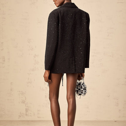 Ines Black Blazer with Stud Embellishments Notched Lapels and Front Button Fastening