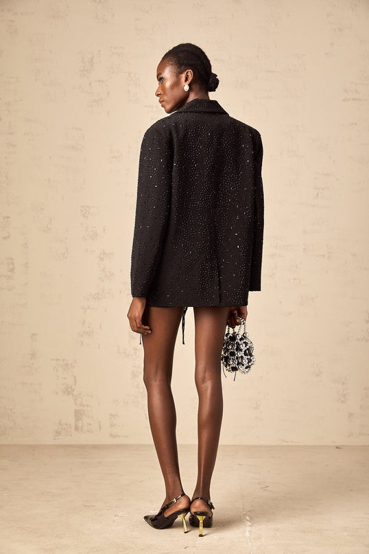 Ines Black Blazer with Stud Embellishments Notched Lapels and Front Button Fastening